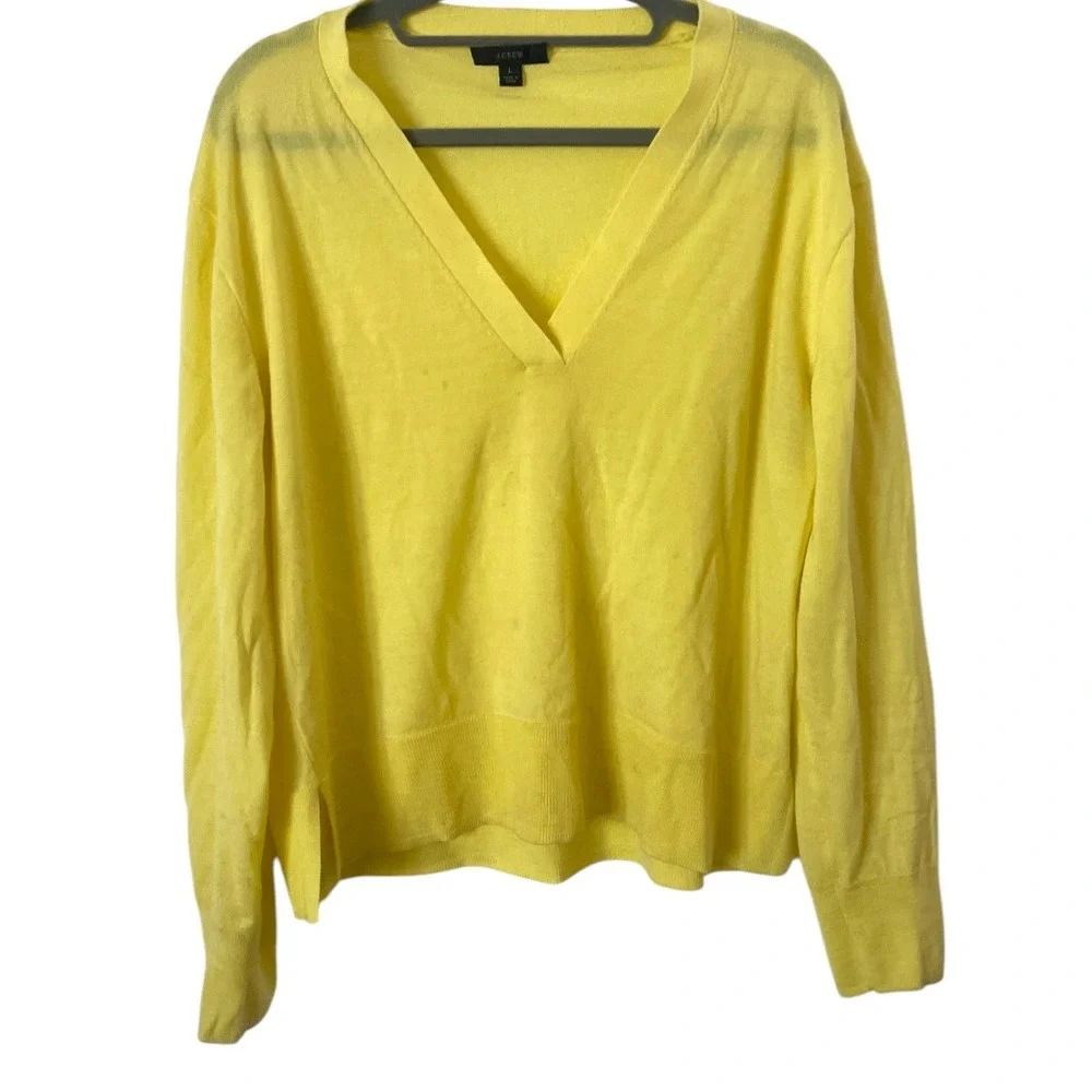 J.‎ Crew Yellow Merino Wool Lightweight V Neck Sweater L
